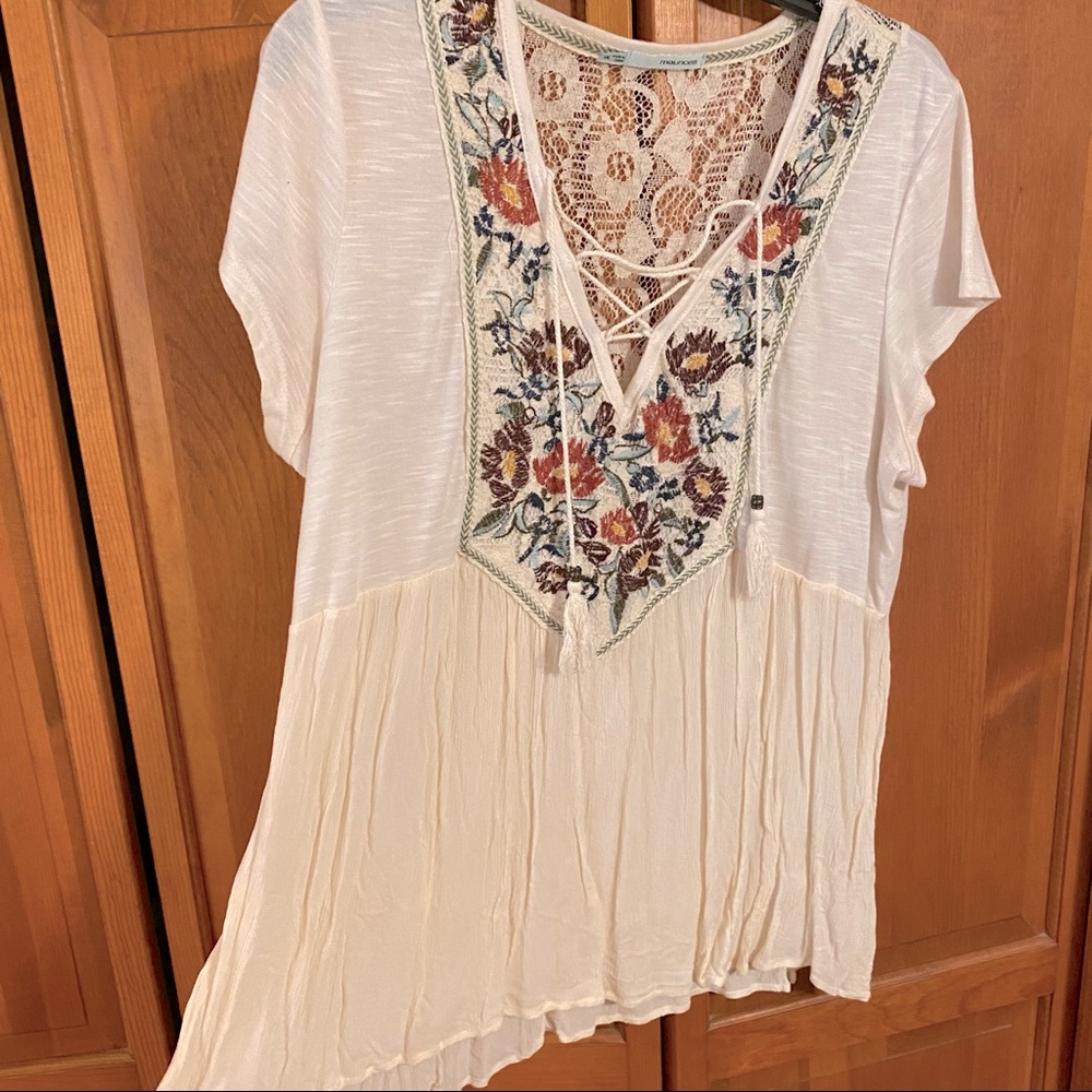 Embroidered with lace back womens top